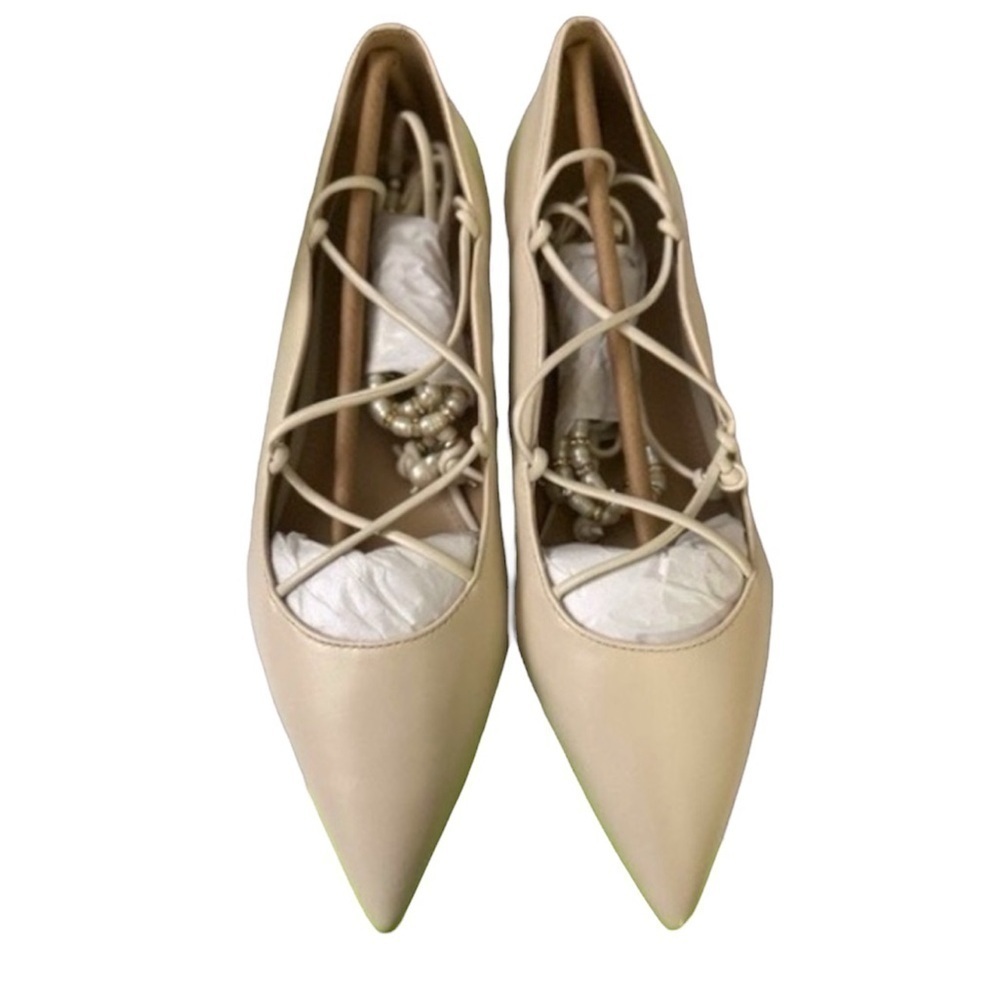 SAM EDELMAN NWT ivory winslet lace up ankle tie pointed toe leather upper flats